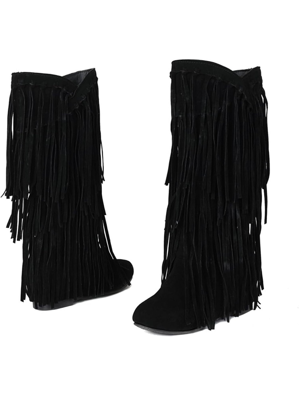 Black Fringe Knee-High Women's Boots
